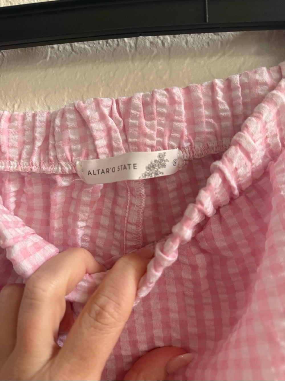 Altar'd State Pink Gingham Tie-Hem High Waist Shorts - Picture 2 of 3